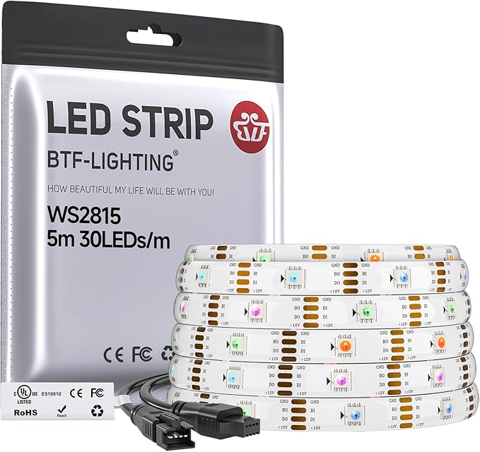 BTF-LIGHTING WS2815 LED Strip Light UL Listed 16.4FT 150 LED DC12V IP30 by BTF-LIGHTING
