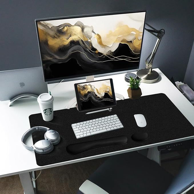 Leather Desk Pad, Black Desk Mat, Non-Slip Desk Protector Mat, Leather Desk Blotter, Computer Desk Pad, Waterproof Desk Mat for Home Office and Decor(31.5×15.7 Inches) - Image 2