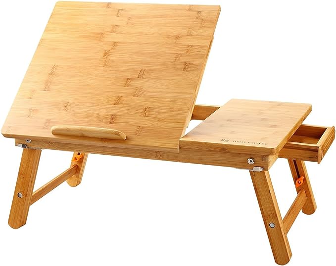 Nnewvante Bamboo Laptop Desk for Bed with Tilting Top, Drawer 21.6 x 13.8In by Nnewvante