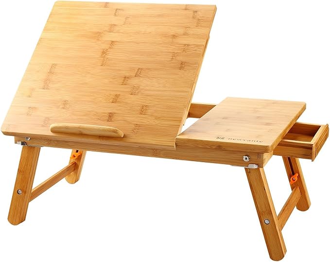 Nnewvante Bamboo Bed Tray with Tilting Top, Drawer 23.6 x 15.8in by Nnewvante