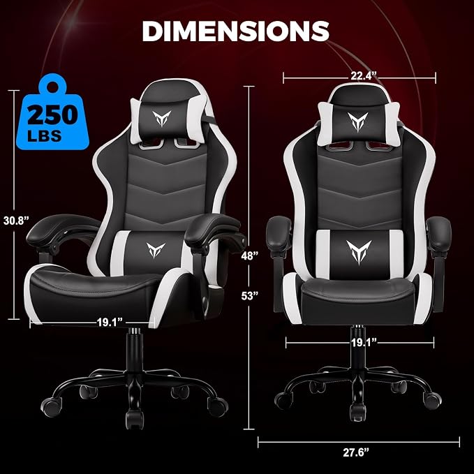 GTPLAYER Gaming Chair, Video Game Chairs Racing Style PC Game Chairs 350lbs for Adults - Padded High Back Ergonomic Reclining Silla Gamer, Linkage Armrest,White - Image 2