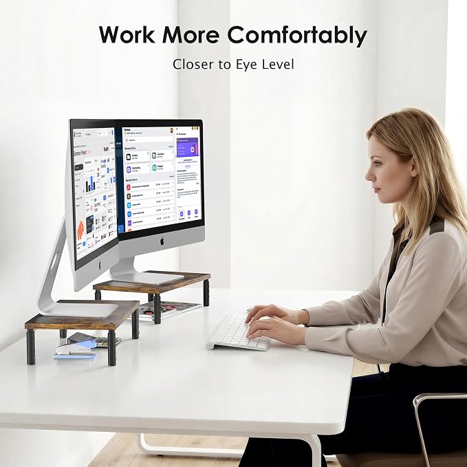 OPNICE Adjustable Monitor Stand Riser for Desk, Wood Computer & Laptop Stand, Desk Organizers and Accessories, Office Desk Accessories & Workspace Organizer for Home Office Supplies, Brown 2-Pack - Image 8