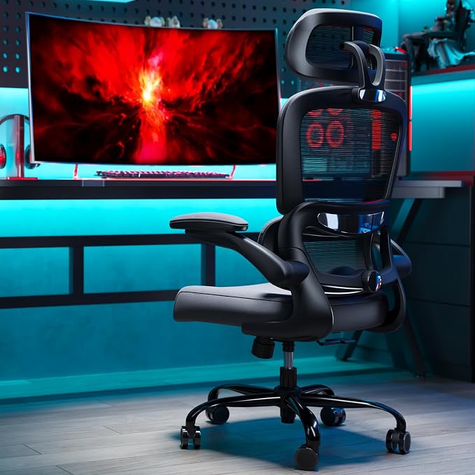 TRALT Office Chair Ergonomic Desk Chair - Gaming Chair with Lumbar Support (1,Dark Grey) | 330 LBS Home Office Desk Chairs with Headrest, Reading Chair with Flip-up Armrests, Comfortable Computer Chairs (1, Grey) - Image 8