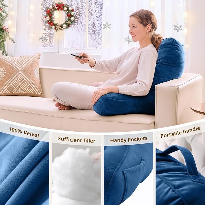 Sasttie Reading Pillow for Bed, Back Pillow for Sitting Up, Navy - Image 5