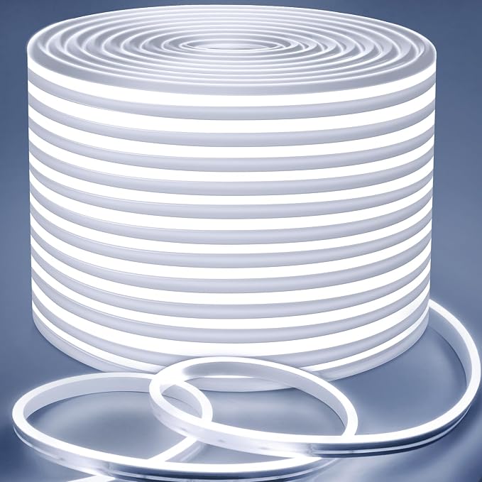 Lamomo LED Strip Lights 49.2FT White, Waterproof Silicone Flexible Neon Rope Light, 6000K Dimmable 1800 LEDs for Indoor, Bedroom, Living Room by Lamomo