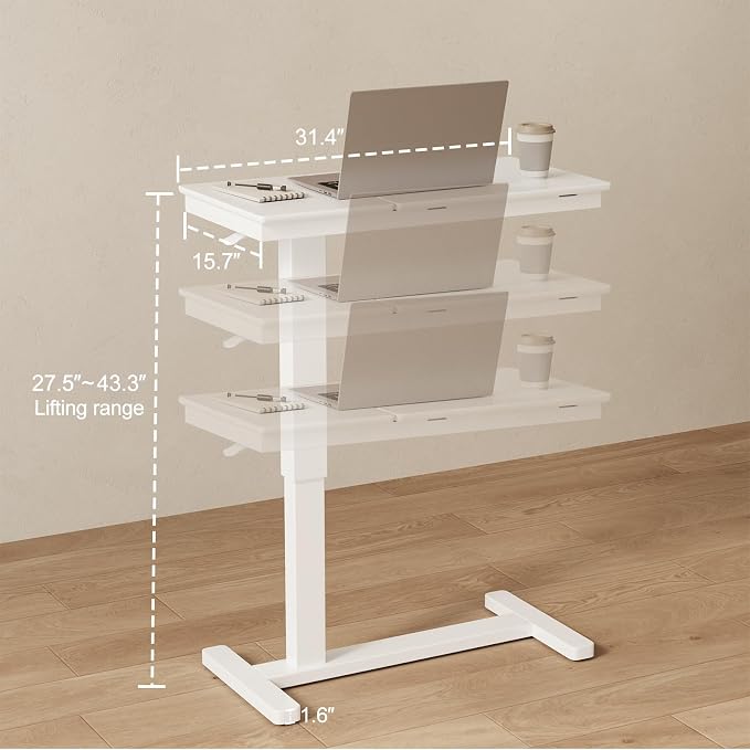 Muwuele Solid Wood Overbed Bedside Table with Wheels, Adjustable Medical Tilt Top Hospital Bed Table Over The Bed, Rolling Laptop Desk, Mobile Standing Desk for Hospital and Home Use (White) - Image 2
