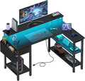 Lufeiya L Shaped Gaming Desk with Storage Shelves, 47 inch Home Office Desk with Monitor Stand, Computer Desk with LED Lights,Power Outlets and Fabric Drawers, Black by LUFEIYA