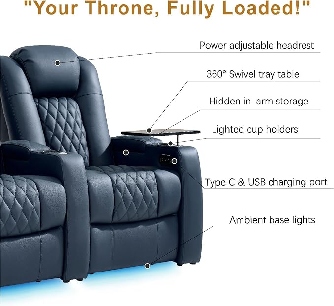 comfiroom Top-Grain Leather Home Theater Seating, Dual-Motor Power Recliner - Image 6