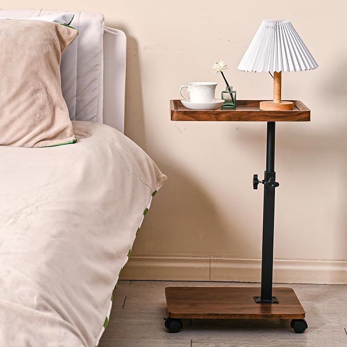 C Table End Table Adjustable Height,C Shaped End for Couch，Snack Tables,360°Swivel TV Tray Sofa Table,Tables that Slide Under,Coffee SideTable for Bed,Chair,Bath-tub (Black Color) - Image 8