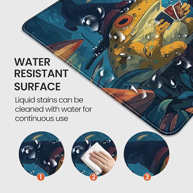 Anime Frog Playing Card Gaming Mouse Pad, Extended 35.4 x 15.7 Inches, Non-Slip Rubber Base, Stitched Edges,Water Proof， XXL Desk Mat - Image 3