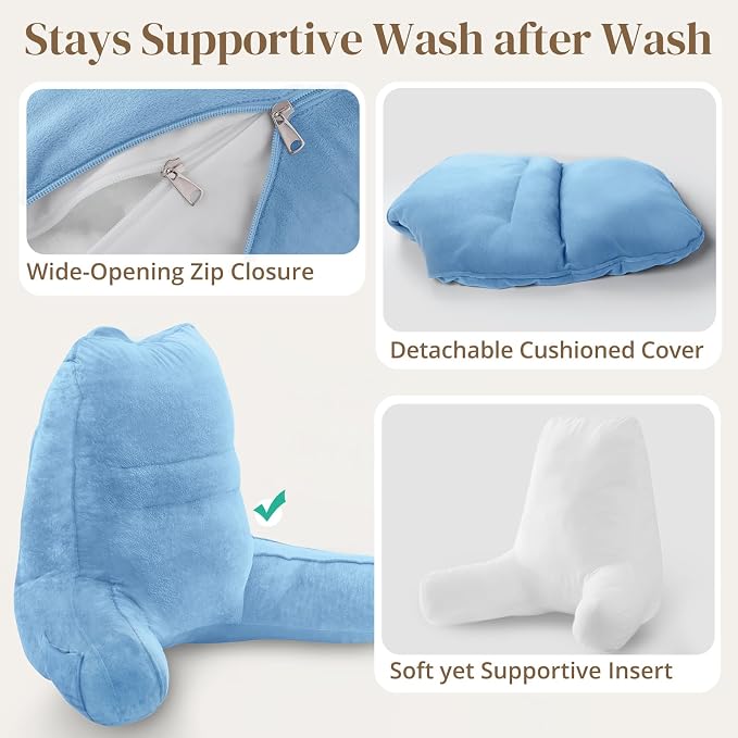 Sasttie Reading Pillow for Bed, Back Pillow for Sitting Up, Blue - Image 6