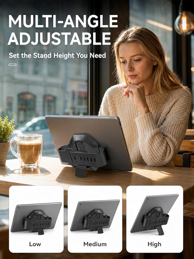 Tablet Hand Strap Holder and 360° Rotating Stand, Black - Image 5