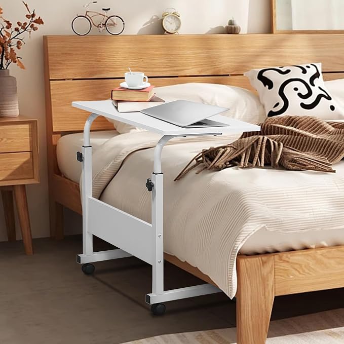 Karl home Mobile Side Table 31.5 inch Computer Desk with Wheels, White - Image 6