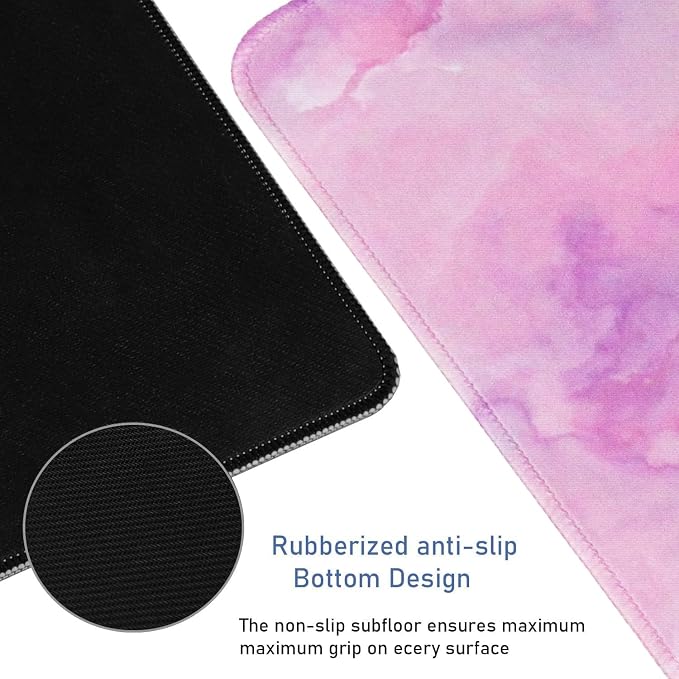 Large Extended Gaming Mouse Pad with Stitched Edges, (31.5X15.7In) Durable Non-Slip Natural Rubber Base, Waterproof Computer Keyboard Pad Mat for Esports Pros/Gamer/Desktop/Office/Home, Marble Purple - Image 3