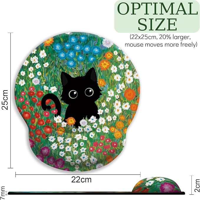 LIMKRIAN Black Cat Ergonomic Mouse Pad with Gel Wrist Rest, 9.8 x 8.6 in - Image 8