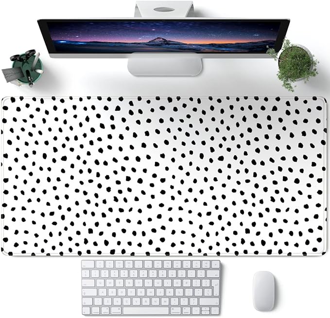 Boho Desk Mat, Polka Dot Large Mouse Pad Desk Pad Boho Desk Accessories for Women Office Decor, XXL Mousepad Long Laptop Keyboard Mouse Mat 31.5''X15.7'' Non-Slip Rubber Base with Stitched Edges by CYZFF