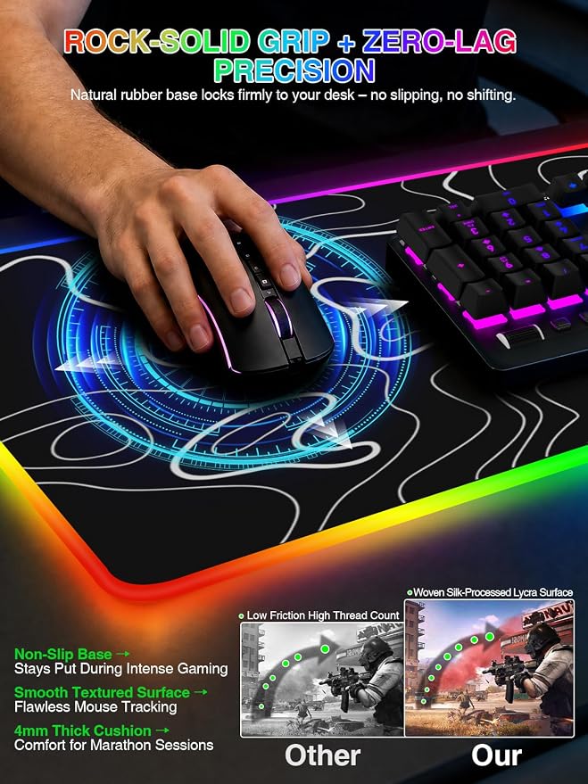 RGB Mouse Pad with Foldable Phone Stand Wireless Charger, 31.5"x11.8" XL Gaming Mousepad Large Desk Mat, Desk Pad with 11 Colors 5 Modes, Waterproof - Image 5