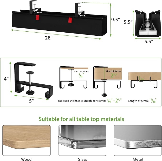 KEEGH No Drill Fabric Under Desk Cable Management Tray 28 in,Black - Image 5