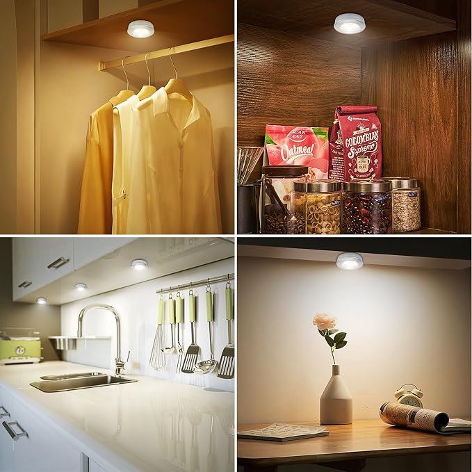BIGMONAT LED Puck Light, Stick on Lights, Closet Lights Battery Operated, Tap Lights, 60 Lumens Touch Light, Under Cabinet Lighting, Ideal for Kitchen Cabinets, Closets, 3-Pack, Silver - Image 5