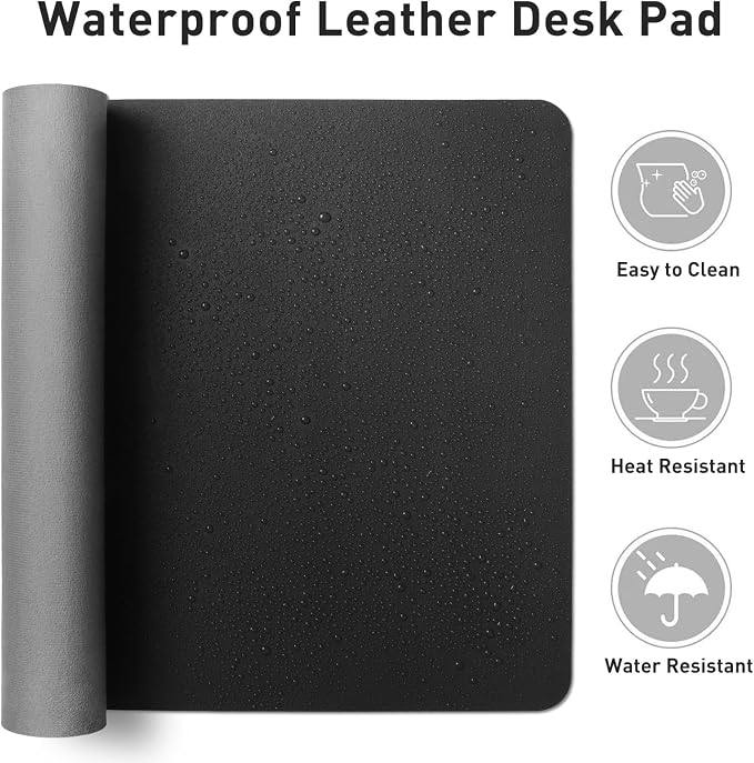 Aothia Faux Leather Desk Mat – Large Mouse Pad, Non-Slip PU Leather Blotter, Waterproof Writing Surface for Office and Home (Black, 47.2" x 23.6") - Image 7