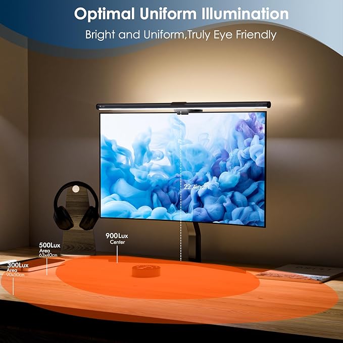Quntis Monitor Light Bar with Remote, 20.1'' Dual Light Screen Light Bar, Sliding Weighted Clip Fit for All Screens, Adjustable Stepless Dimming, Eye Caring No Glare Gaming Work Desk Lamp, Gray - Image 2