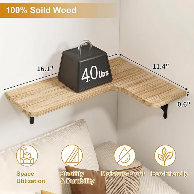 Fixwal Conner Shelves Wall Mounted for Decor, Carbonized Black 5pcs - Image 2