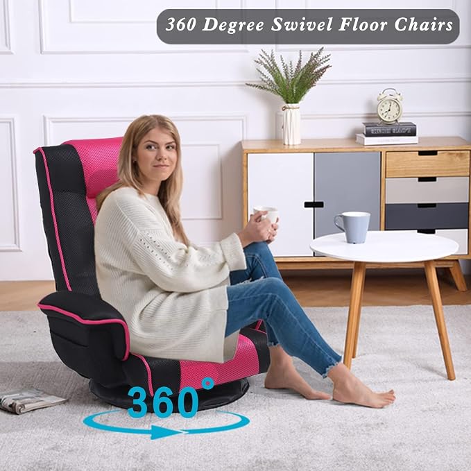 360° Swivel Floor Chair with Armrests, 14-Position Adjustable Floor Lounger for Adults, Foldable Reclining Chair for Living Room & Bedroom - Image 6