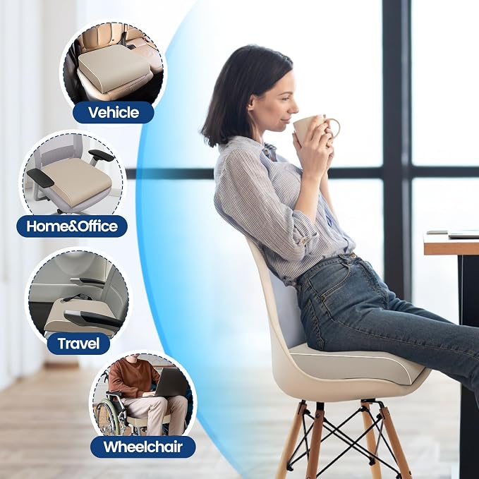 SweetSlubr Seat Cushion, Chair Pad, Memory Foam Tailbone Pain Relief | Office Chair Cushion for Tailbone Pain Relief, Non-Slip Cover, Soft Support for Office Chair, Car Seat,2X-Large/Beige - Image 6