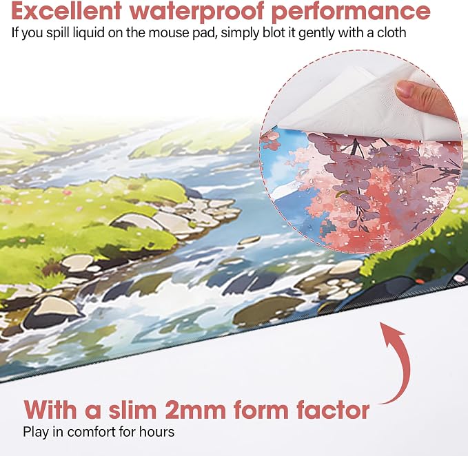 Cherry Blossom Anime Large Gaming Mouse Pad Waterproof Desk Mat | 31.5x15.7 Inch Non-Slip Rubber Base Stitched Edges - Image 5