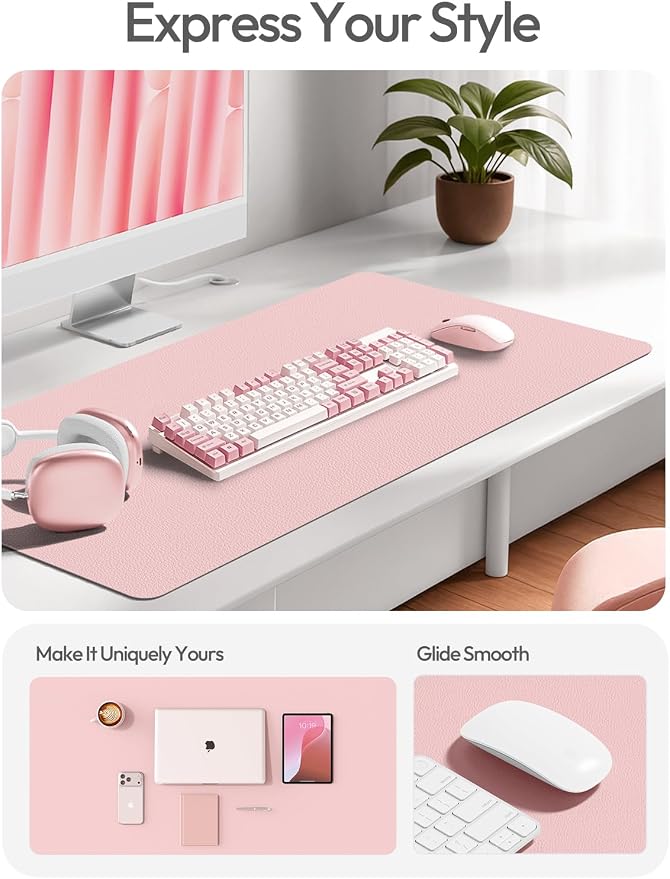 YSAGi Leather Desk Protector, Office Mat, Large Mouse Mat, Non-Slip PU Leather Blotter, Laptop Desk Mat, Waterproof Writing Pad for Office and Home(Light Pink, 63" x 24") - Image 3