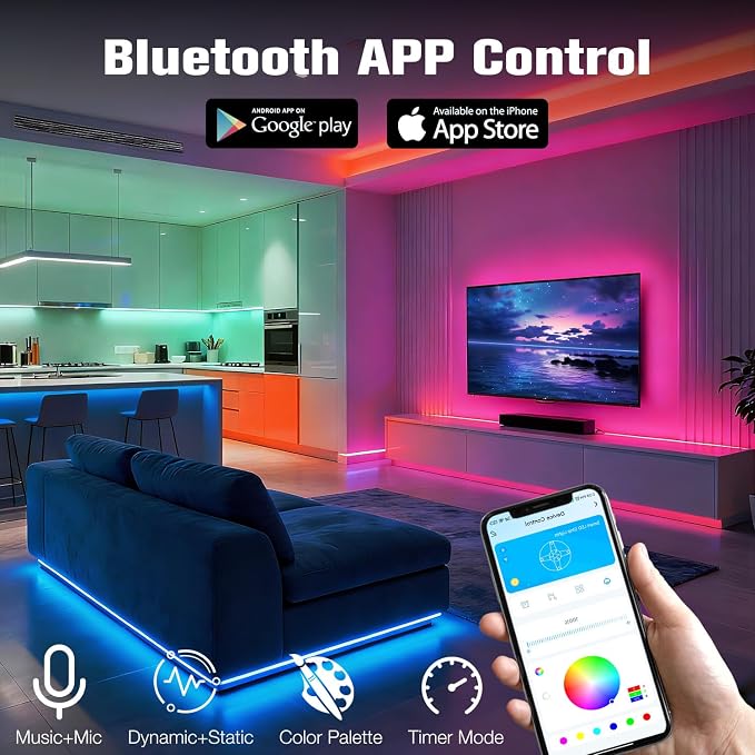 DAYBETTER Led Lights for Bedroom 150 ft (2 Rolls of 75ft), LED Lights with App Voice Control Remote, RGB Music Sync Color Changing Lights, Kitchen, Party,Home Decoration - Image 3