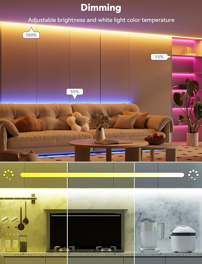 MIWISE 5V USB RGB COB LED Strip Light,9.84ft/3m Tape Lights,RF & App Control,Music Sync,Ultra Bright Color Changing Lighting,UL-Listed,Cuttable & Flexible for Bedroom,Kitchen,Desk,Party,Home Decor - Image 4