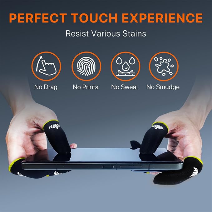 8 Pack Mobile Phone Gaming Thumb Sleeve,JWH Finger Cots for PUBG Gaming Glove,Yellow Edge​,0.3mm Superconducting Nanofibers, Anti-Skid,Silky and Sweat-Proof,Dedales Gamer profesionales guantes para - Image 4