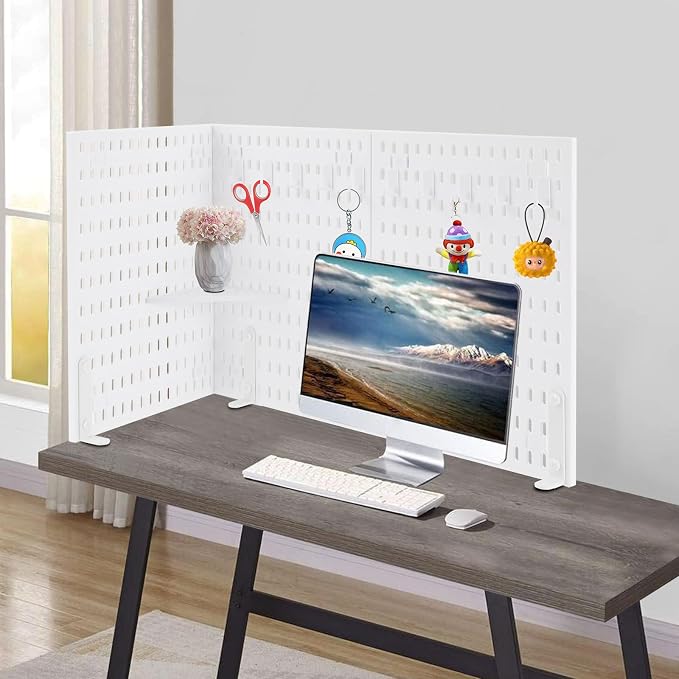 Desk Pegboard, Privacy Divider & Desk Partition Panel Set of 2, Office Accessory Organizer No-Drill Mounted Pegboard for Home, Office, Gaming (White, Clamp-on) - Image 5