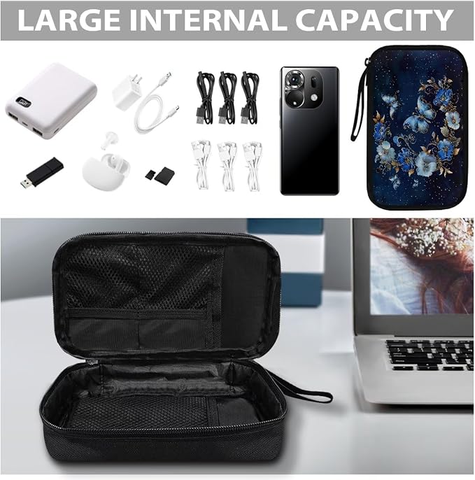 Floral Moon Butterfly Print Electronics Organizer, Travel Cable Organizer Bag, Portable Cord & Charger Storage, Compact Tech Bag & Case - Image 7