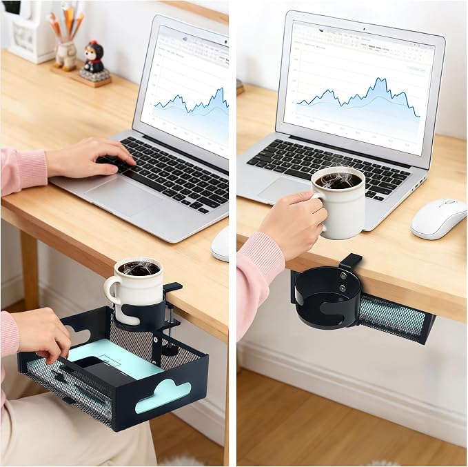 Under Desk Organizer 360° Swivel with Cup Holder,Holds Up to 7lbs - Image 2