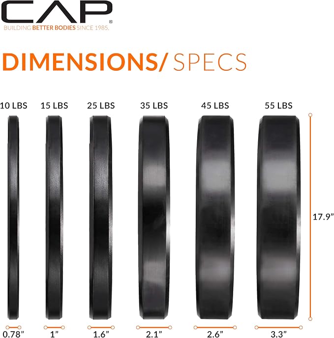 CAP 2-inch Olympic Bumper Plate Weight Set | 100-370 lbs | Multiple Colors | Storage Rack Optional - Image 3