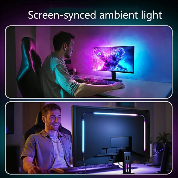 Monitor LED Backlights, RGB Screen Desk Light PC, Computer Light Bar Behind Monitor, LEDs for Desk Gaming, USB Port, LED Strip Lights that Sync with Screen Color or Music(24 inches) - Image 4