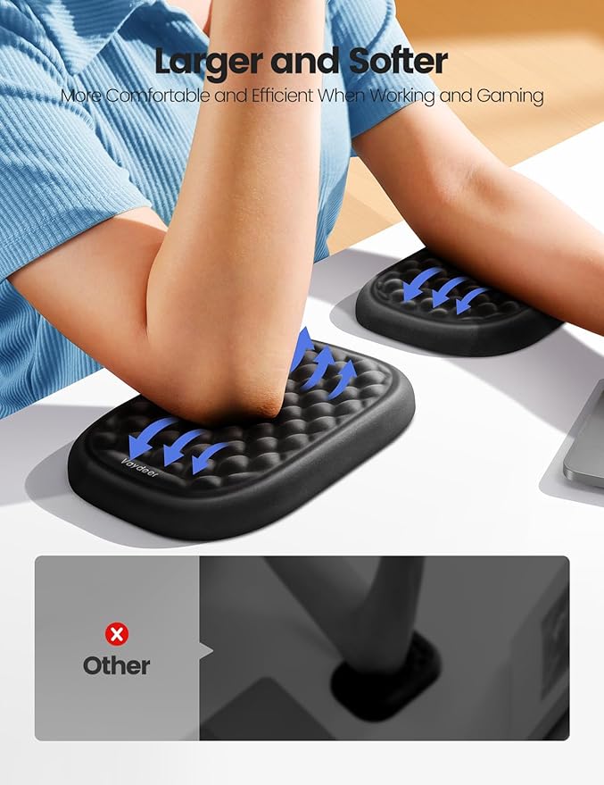 [Upgraded Larger and Thicker] Vaydeer Elbow Rest Pad, Desk Wrist Rest Memory Foam Armrest, Ergonomic Mouse Cushion Support, Wrist Pain Relief for Computer Laptop Working Typing Gaming Office-Gray - Image 2