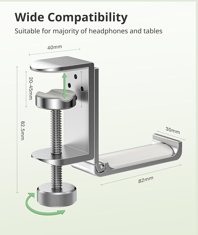 Headphone Stand for Desk – Aluminum Under Desk Headset Stand with Foldable Hook, Headphone Holder Clamp Mount for Gaming Accessories, Space-Saving Headset Hanger - Image 5