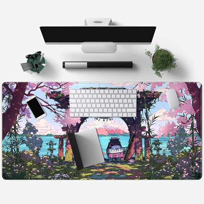 Pink Japan Desk Pad Anime Gaming Green Mouse Pad Large Mouse Pad For Desk Computer Pc Laptop Office Decor For Women, Anime Mouse Keyboard Pad Stitched Edges Non-Slip Rubber Mat Desk Pad (31.5x15.7 In) - Image 4