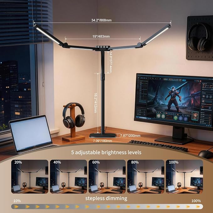 Omorepa 4 Light Bar Design Goose-Neck Desk Lamp with Base,24W Bright Led Tall Overhead Desk Light for Home Office,Eye Care Reading Table Light for Desktop Working,Drafting,Reading - Image 5
