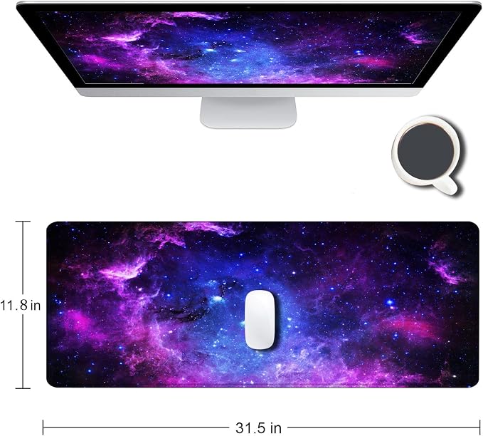 Gaming Mouse Pad, Large Mouse Pads for Desk, Non-Slip Rubber Base Mousepad, Keyboard Mouse Mat Desk Pad with Stitched Edges, 31.5x11.8 inch Galaxy - Image 2