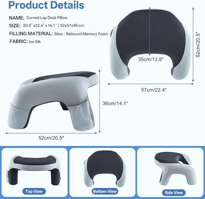 Ergonomic Curved Lap Desk Pillow for Gaming & Reading, Soft Memory Foam Lap Laptop Desk with Cup Holder & Phone Pocket, Breathable Non-Slip Lap Pillow for Bed Couch, Ideal Gamer Gift (Accents) - Image 2