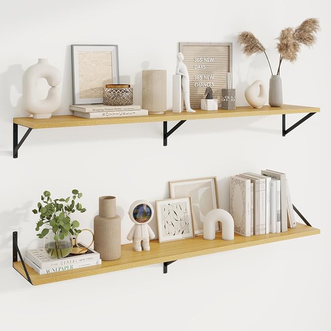 Axeman Deep Floating Shelves, 55'' x 10'' Oak Wall Shelves Set of 2 by Axeman