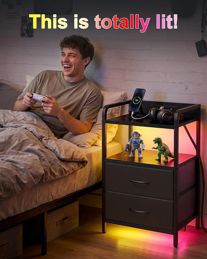 Fixwal Led Nightstand with Multiple Gradient Color Light Effects, Black - Image 7