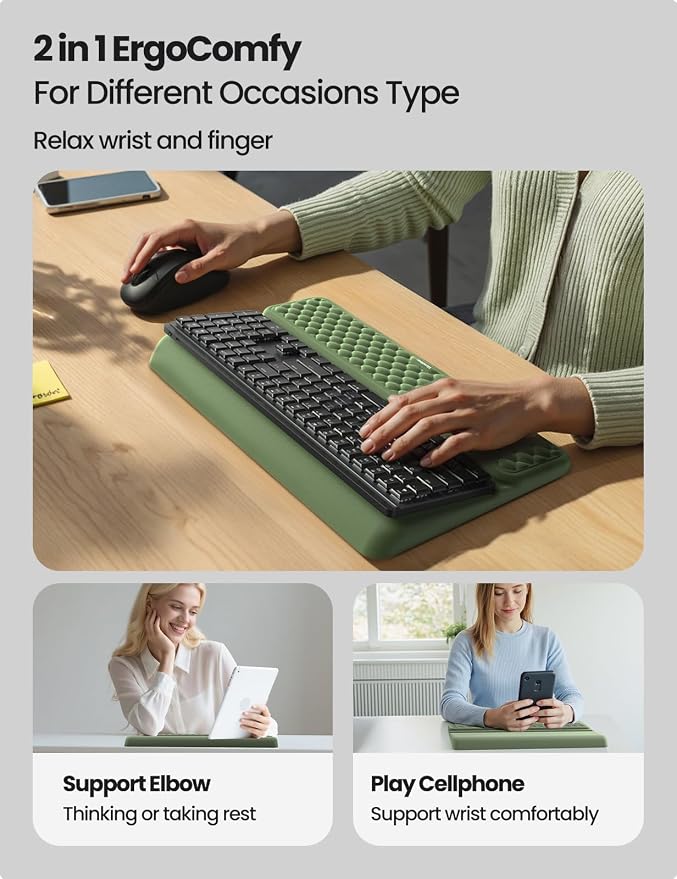 Vaydeer Wrist Rest with Keyboard Stand Ergonomic Computer Wrist Support Pad | Keyboard Riser Tilt Holder Lifter Tray with Wrist Pad, Soft Memory Foam Desk Cushion, Palm Hand Typing for Office Home School - Image 4