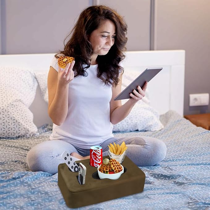 Couch Bed Cup Holder Pillow, Nisdoing 5 Hole Couch Drink Holder! Keep Drinks Hand Side and KeepTemp, Prevent Spills and Use Anywhere.Cup Holder for Couch, Bed,Camping,RV,Car,Beach.Brown - Image 3