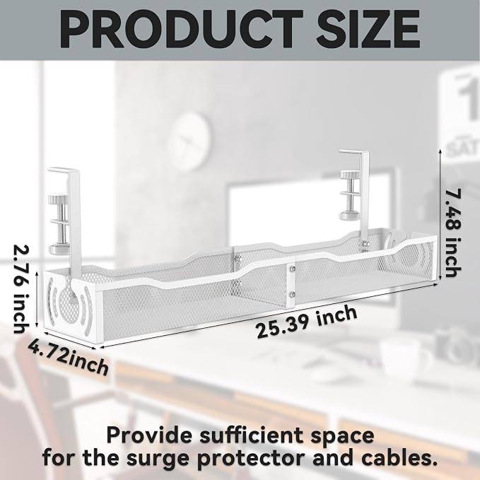 Cable Management, 25.3'' Under Desk Cable Management Tray No Drill - Image 3
