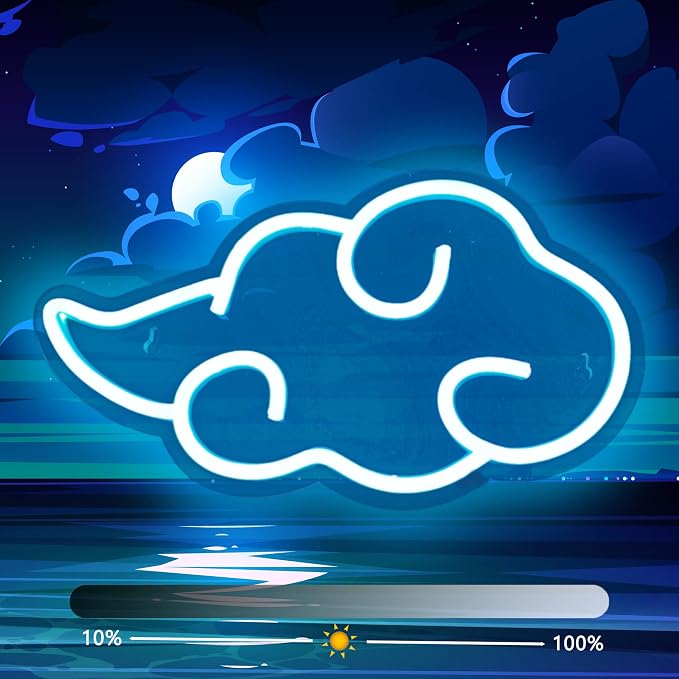 Dleouly Anime Neon Sign, LED Blue Cloud Neon Signs for Wall Decor, Dimmable Gaming Neon Sign Wall Signs USB Night Neon Light for Bedroom Game Room Man Cave Party, Gifts for Your Son, Boyfriend(12x7in) by DleoulyNeonSign